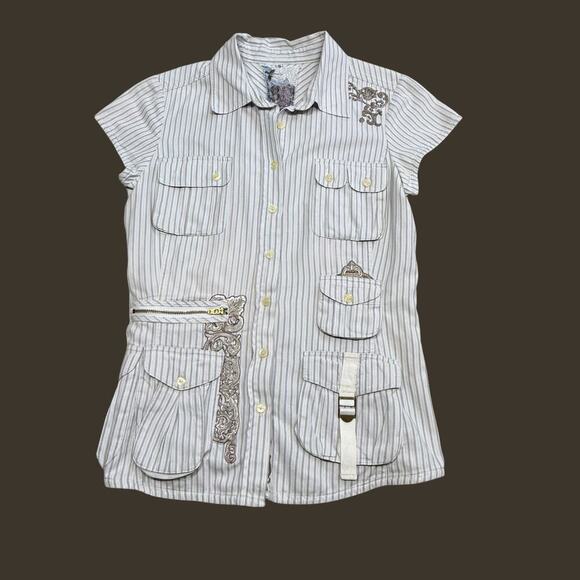 3J Workshop Johnny Was Button Front Embroidered Cargo Pocket Shirt Small - Picture 9 of 13